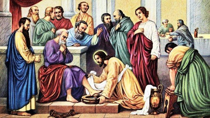 PASKAH 2025 - Ilustrasi Kamis Putih lukisan Yesus sedang mencuci kaki murid-muridnya yang diambil dari dokumen HearldMalaysia.com.