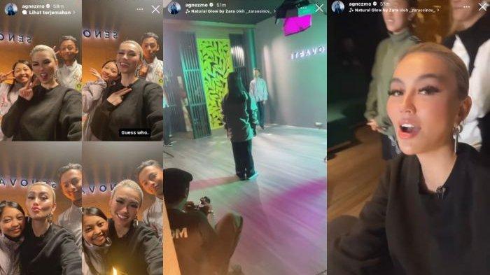 BERTEMU -- Agnez Mo bertemu dengan 2 siswa SMPN 1 Ciawi yang jago dance, Aditia dan Devina.