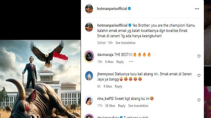 Screenshoots postingan Hotman Paris di media sosial instagram.
