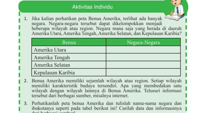 Kunci jawaban IPS kelas 9 SMP halaman 11 kurikulum merdeka, wilayah Benua Amerika.