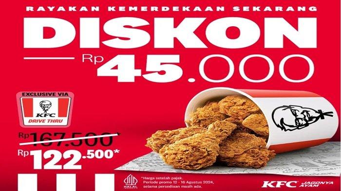 PROMO KFC - Nikmati Promo KFC spesial Kemerdekaan RI ada diskon Rp 45.000 untuk pembelian 9 potong Whole Chicken.