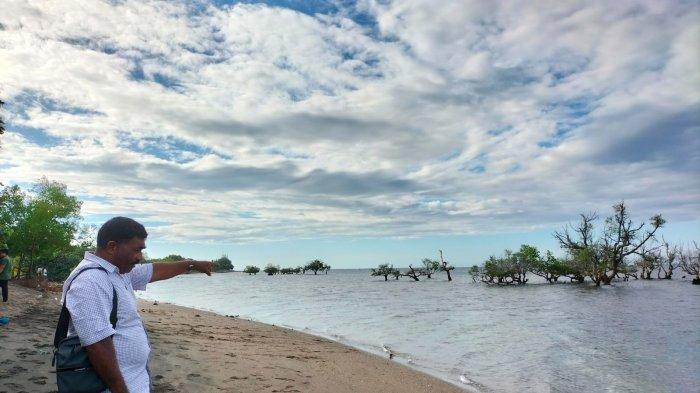 WISATAWAN -Salah seorang wisatawan sedang menikmati keindahan pantai Pintar Asia Beach milik KSP Kopdit Pintu Air Rotat-Indonesia.