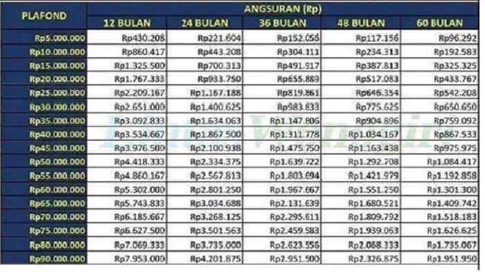 KUR BRI 2024 - Tabel Angsuran KUR BRI 2024 plafon pinjaman Rp 5 juta sampai Rp 90 juta. Cek disini cicilan atau angsuran pinjam Rp 30 juta sampai Rp 60 juta, lengkap dengan tenor pinjamannya.