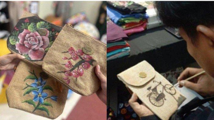 PRODUK CENDERALOKA - Salah satu produk perajin lokal Cenderaloka, Nasrafa Lukis yang menjual tas dan pouch lukis gaya autentik.
