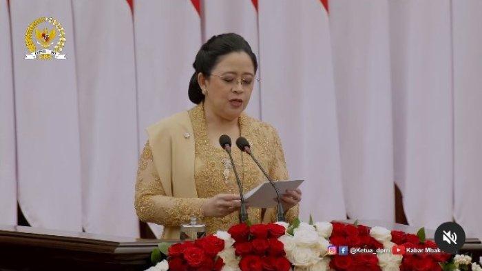 Ketua DPR RI Puan Maharani pidato dalam Sidang Tahunan MPR dan sidang bersama DPR dan DPD di kompleks parlemen, Senayan, Jumat (16/8/2024).