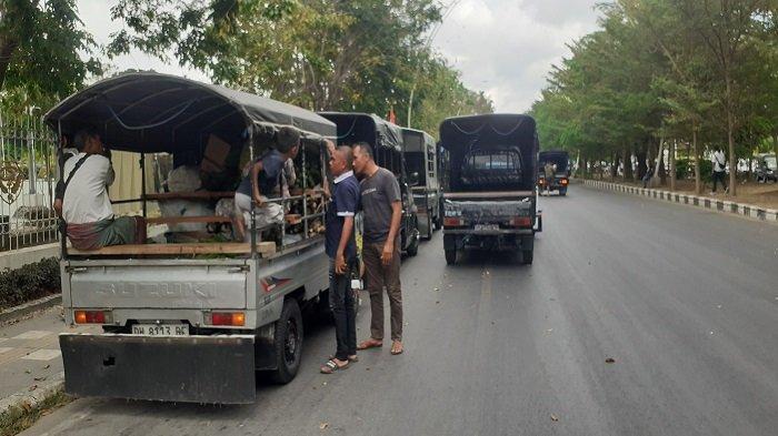 Ratusan sopir mobil pikap yang tergabung dalam Komunitas Pikap Kupang bersama Aliansi Cipayung, organisasi kepemudaan (OKP), dan sejumlah elemen masyarakat menggelar aksi demonstrasi di depan Kantor Gubernur Nusa Tenggara Timur (NTT), Selasa 8 Juli 2025.
