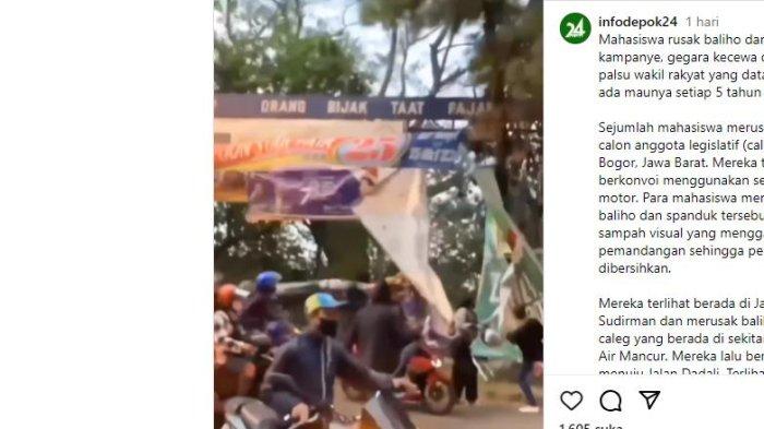 RUSAKI SPANDUK DAN BALIHO - Viral Sekelompok Mahasiswa Merusak Spanduk dan Baliho Caleg di Jalan Sudirman Wilayah Bogor