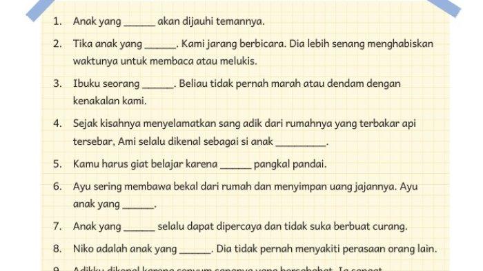 Kunci jawaban Bahasa Indonesia Kelas 5 SD halaman 17, lengkapilah kalimat pada kotak.