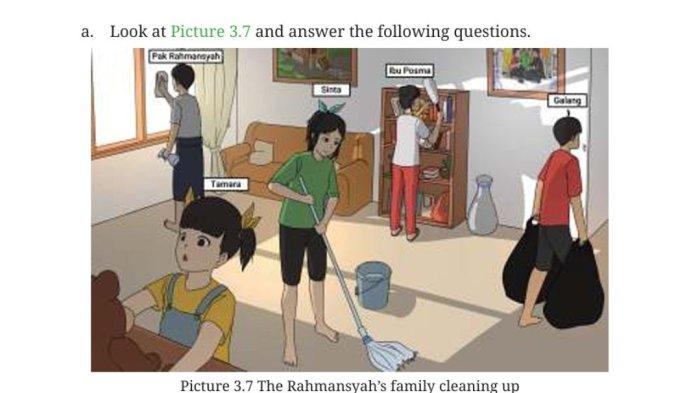 SOAL BAHASA INGGRIS - Picture 3.7 The Rahmansyah’s family cleaning up dalam buku English for Nusantara untuk SMP/MTs Kelas VII halaman 120, Kurikulum Merdeka.