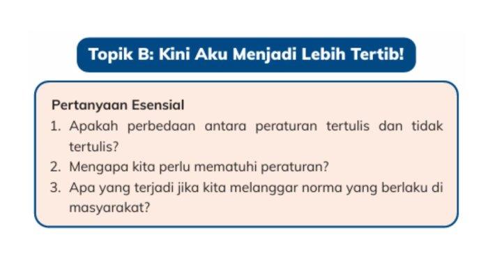 KUNCI JAWABAN - Topik B: Kini Aku Menjadi Lebih Tertib! dalam buku Ilmu Pengetahuan Alam dan Sosial untuk SD Kelas IV halaman 202 Kurikulum Merdeka.
