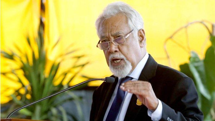 Perdana Menteri baru Timor Leste Xanana Gusmao menyampaikan pidato saat pelantikannya di Dili, ibu kota Timor Leste, Sabtu 1 Juli 2023. Mantan gerilyawan itu bersikap terhadap konflik politik Myanmar bahkan menantang untuk tidak mau bergabung dengan ASEAN kalau blok tersebut tidak bisa menyelesaikan konflik politik Myanmar.