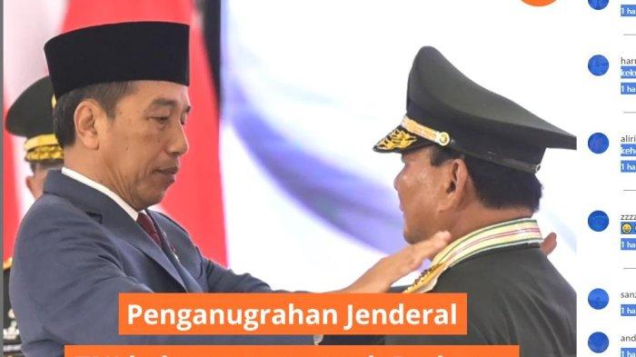Capres Prabowo Subianto mendapat kenaikan pangkat menjadi Jenderal TNI oleh Presiden Jokowi di istana negara Jakarta