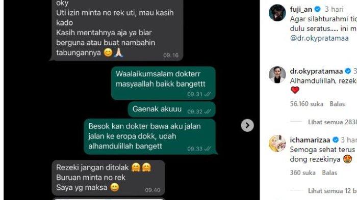 Berita Viral Fujianti Utami atau Fuji Dapat Hadiah Ulang Tahun Rp 100 Juta Dari Dokter Oky Pratama