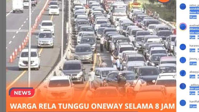 Lalin satu arah atau one way selama delapan jam yang dilakukan oleh kepolisian di sepanjang ruas Jalan Raya Puncak, Kabupaten Bogor, Jawa Barat, pada Sabtu 13 april 2024