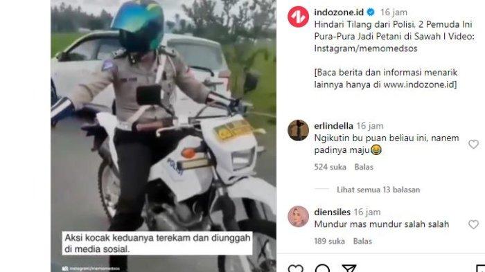 TILANG RANMOR DI TEPI SAWAH- Viral polisi mengmati kendaraan bermotor ditinggal dua pemuda yang masuk ke sawah danpura pura bersihkan sawah