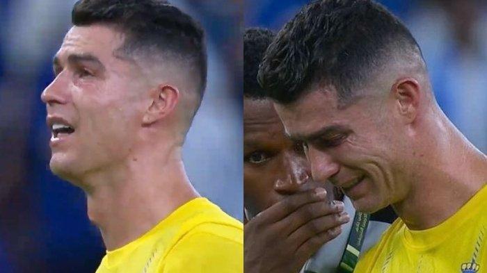 Kolase foto Cristiano Ronaldo saat menangis setelah gagal bawa Al Nassr juara Kings Cup 2024.