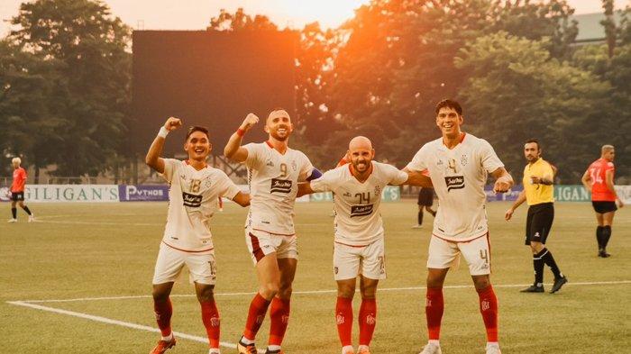 Para pemain Bali United bersukaria setelah mengalahkan Stallion FC Filipina pada ajang AFC Cup, Rabu (20/9/2023). Bali United menang 5-2.