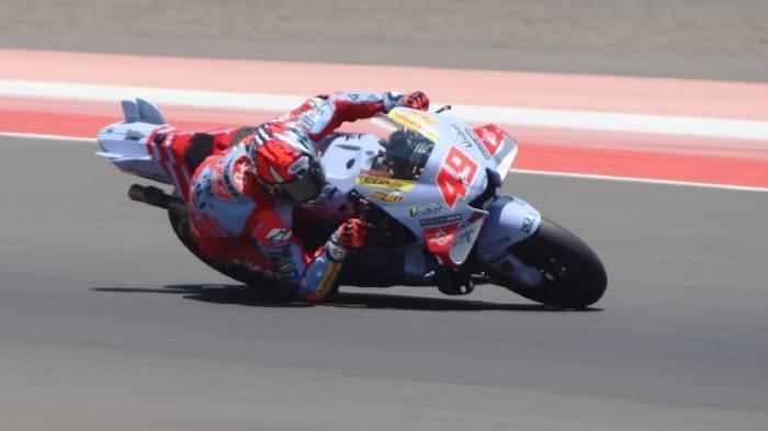 Fabio Di Giannantonio, pembalap Gresini Racing MotoGP saat menjajal Sirkuit Mandalika saat Sprint Race, Sabtu (14/10/2023).
