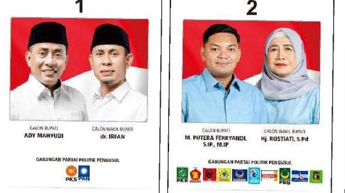 Flayer dua paslon yang akan berkontestasi pada Pilkada Kabupaten Bima, yakni  Muhammad Putra Ferryandi- Hj. Rostiati dan Ady Mahyudi-H Irfan.