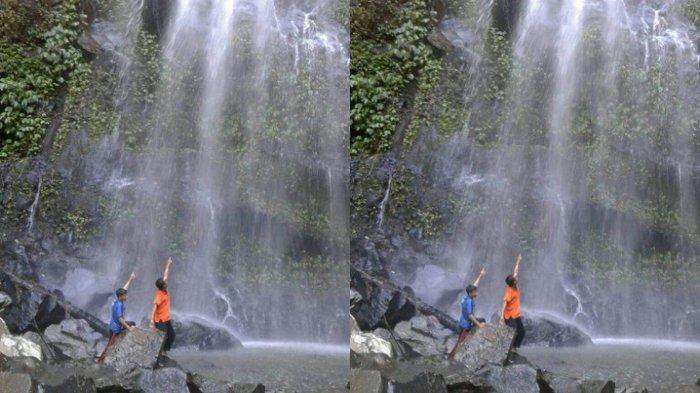 Salah satu Wisatawan berfoto di wisata Air Terjun Selir, Desa Puncak Jeringo, Kecamatan Suela, Kabupaten Lombok Timur, NTB.