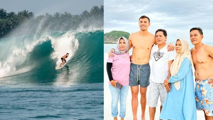WISATA LOMBOK - Kolase Ilustarsi surfing dan foto Emil Audero liburan di Lombok. Emil Audero memanfaatkan waktunya untuk berlibur di Lombok, dan wisata yang menjadi pilihan Emil yaitu Pantai Gerupuk, surganya para peselancar.