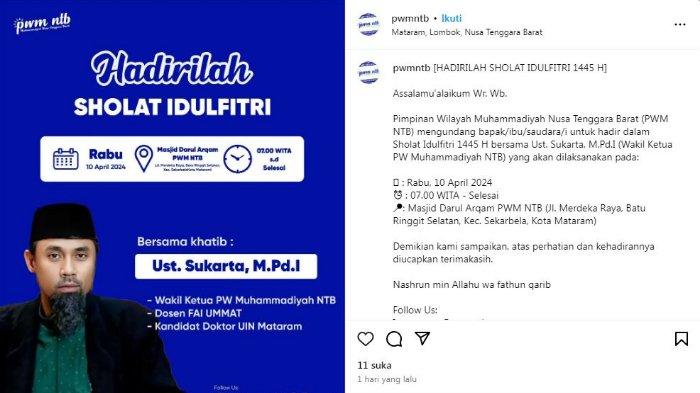 Lokasi Sholat Id Kota Mataram Besok 10 April 2024, Dimulai Pukul 07.00 Wita