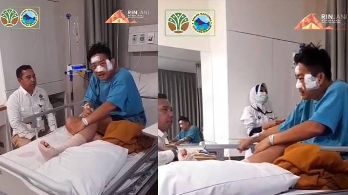 PERAWATAN - Tangkapan layar video pendaki asal Malaysia, Chuah Uei Chyi (CUC) yang mengalami kecelakaan di jalur pendakian Gunung Rinjani saat masih dirawat, di faslitas kesehatan setempat.
