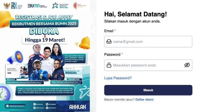RBB 2025 - Pendaftaran Rekrutmen Bersama BUMN (RBB) telah diperpanjang sampai Rabu 19 Maret 2025.