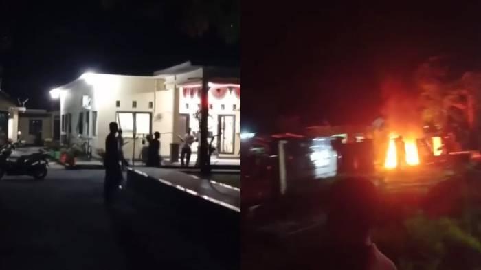 DISERBU WARGA - Tangkapan layar video warga saat menyerang markas Polsek Kayangan, Kabupaten Lombok Utara, pukul 20.00 WITA, Senin (17/3/2025).