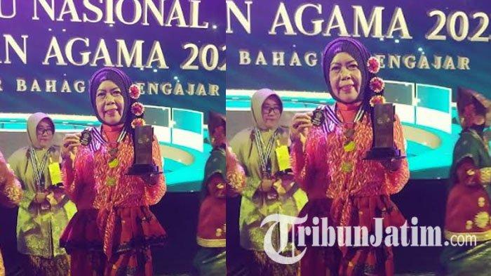 Chandra Kirana, guru MAN 2 Pamekasan, saat menerima juara 3 guru MA berprestasi tingkat nasional anugerah Guru dan Tenaga Kependidikan (GTK) Madrasah Kementerian Agama RI yang digelar di Jakarta pada 22 - 25 November 2023.