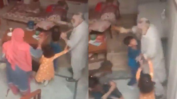 Seorang mertua tega menganiaya menantunya diduga karena terlambat menyiapkan makanan. Dalam video viral yang beredar, tiga bocah terlihat berusaha menghentikan aksi pelaku.