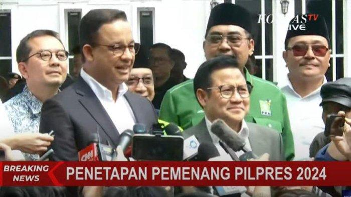 Anies Baswedan dan Cak Imin hadir di penetapan Prabowo-Gibran sebagai Presiden dan Wakil Presiden Terpilih di Gedung KPU RI.