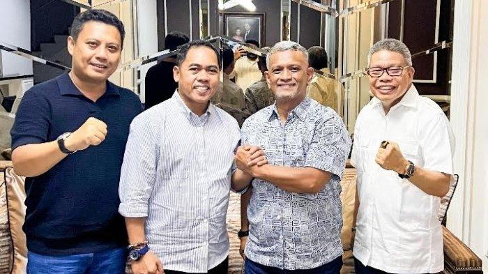 Bakal Calon Bupati dan Wakil Bupati Wajo, Andi Rosman-dr Baso Rahmanuddin bertemu Ketua DPD Partai Gerindra, Andi Iwan Aras (AIA) dan Ketua DPD I Golkar Sulsel, Taufan Pawe (TP) di Makassar, Selasa (28/5/2024).