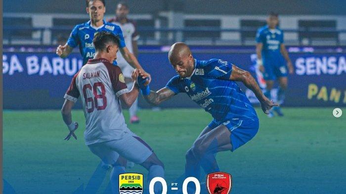 Daffa Salman menghentikan David da Silva di laga pekan 21 Liga 1 2023/2024 Persib vs PSM Makassar di Stadion Gelora Bandung Lautan Api (GBLA) yang berakhir imbang 0-0, Senin (4/12/2023) malam.