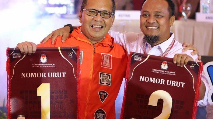 Potret dua kandidat Gubernur Sulawesi Selatan Danny Pomanto dan Andi Sudirman Sulaiman menampilkan kemesraan di depan publik, Senin (23/9/2024).