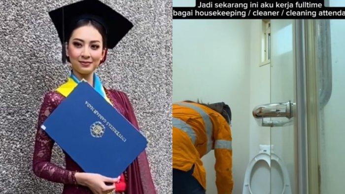 Dea Rachma saat lulus sarjana UGM dan saat kerja sebagai tukang bersih-bersih di Australia.