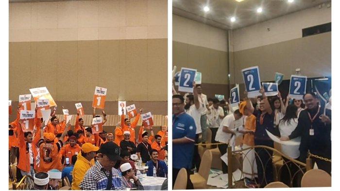 Dukungan dua calon Gubernur dan Wakil Gubernur Sulsel saat pengambilan nomor urut di Hotel Claro, Kota Makassar, Senin (23/9/2024).