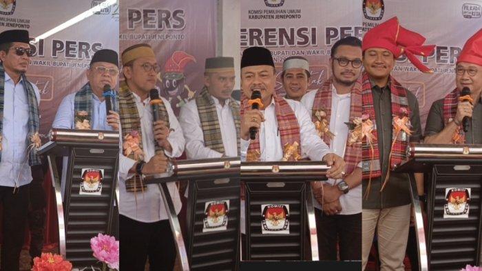 Kolase foto Syamsudin Karlos-Syafruddin Nurdin, Paris Yasir-Islam Iskandar, Muhammad Sarif-Moch Noer Alim Qalby dan Efendi Al Qadri Mulyadi-Andry Suryana Arief Bulu. Empat bakal paslon akan bertarung di Pilkada Jeneponto 2024.