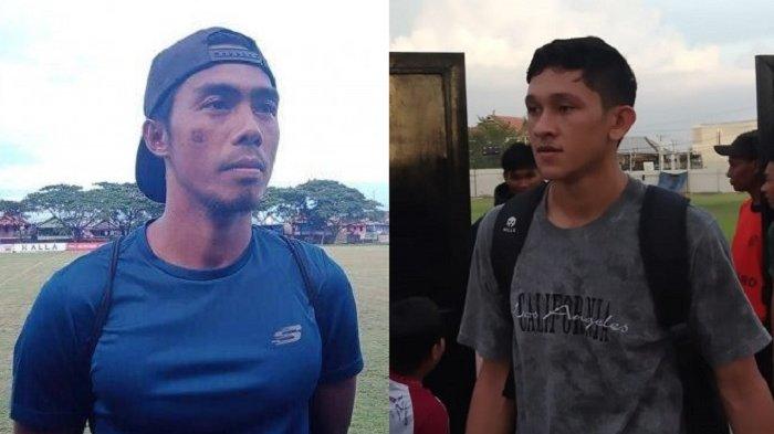 Bek PSM Makassar Erwin Gutawa (kiri) dan eks Persiraja trial di PSM Mohammad Gazi (kanan).