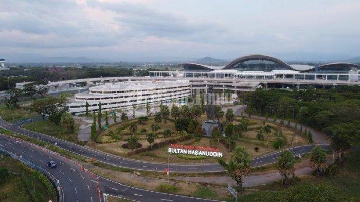 Foto drone Bandara Sultan Hasanuddin Makassar. Pengerjaan Bandara Sultan Hasanuddin ditargetkan rampung 2024.