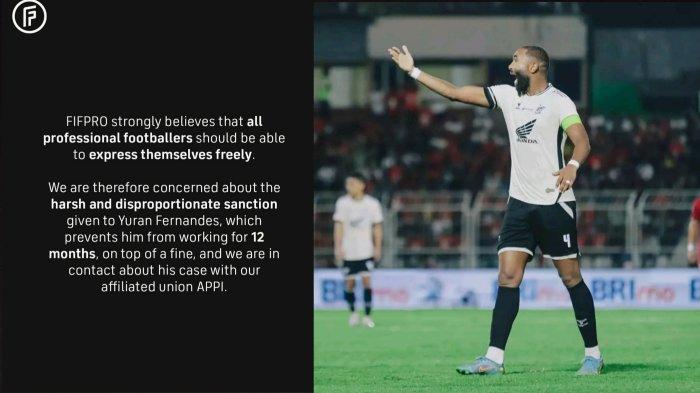 YURAN FERNANDES DISANKSI – Kolase pernyataan FIFPro (kiri) dengan kapten PSM Makassar, Yuran Fernandes. Yuran Fernandes disanksi 12 bulan larangan beraktivitas di sepak bola Indonesia.