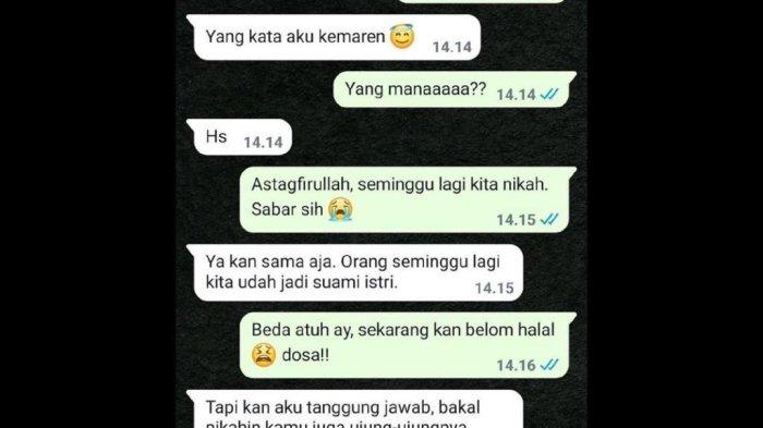 Tangkapan layar calon mempelai laki-laki mengajak calon istrinya hubungan badan sebelum menikah viral di media sosial