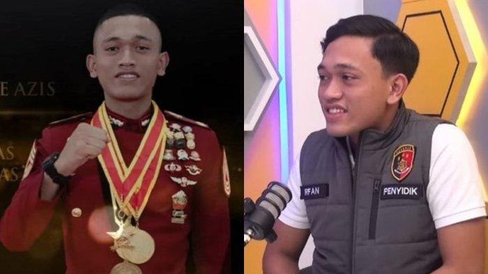 Ipda Irfan Urane Azis kini dan saat meraih medali Adhi Makayasa Akpol 2023.