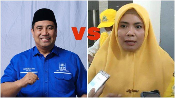 Ketua PAN Maros Chaidir Syam dan Suhartina Bohari. PAN Maros rebut kursi Ketua DPRD Maros saat Golkar dipimpin Suhartina Bohari. Era Patarai Amir, Golkar Maros jadi Ketua DPRD.