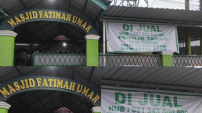 Kolase Masjid Fatimah Umar di BTN Makkio Baji, Kelurahan Bangkala, Kecamatan Manggala, Kota Makassar, Senin (15/7/2024). Masjid Fatimah Umar dipasang spanduk dijual.