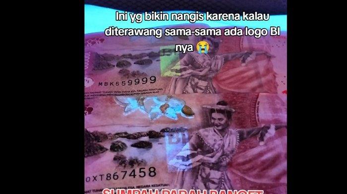 Logo Bank Indonesia di Uang Palsu Tetap Menyala Saat Diletakkan di Bawah UV, Ini Kata BI (Tangkapan layar akun TikTok @hi.yool)