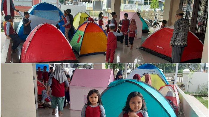 Santri-santriwati Taman Kanak-kanak/Taman Pendidikan Alquran (TK/TPA) Raudhatul Jannah mengikuti perkemahan santri di pelataran Masjid Raudhatul Jannah Kompleks Griya Mulia Asri (GMA), Jl Dg Ramang, Kelurahan Pai Kecamatan Biringkanaya, Makassar, 6 Juli 2024. Acara ini dalam rangka menyambut Tahun Baru Islam 1446 H / 2024 M