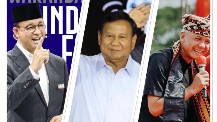 Kolase capres Anies Baswedan, Prabowo Subianto dan Ganjar Pranowo - Menuju 20 hari Pemilihan Presdien (Pilpres), lembaga survei ramai-ramai merilis elektabilitas capres-cawapres.