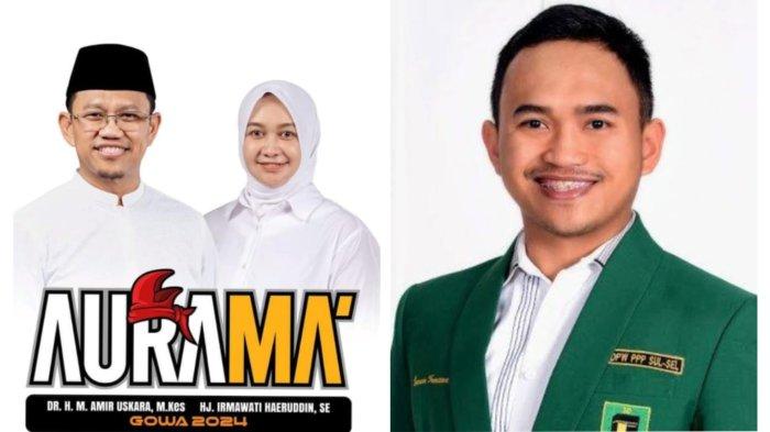Pasangan Calon Bupati dan wakil Bupati Gowa Amir Uskara - Irmawati Haeruddin (kiri) dan Ketua DPW PPP Sulsel Imam Fauzan (kanan)