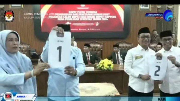 Pencabutan nomor urut Pilkada Soppeng. Pasangan Andi Mapparemma dan Andi Adawiah mendapat nomor satu dan Suwardi Haseng dan Selle KS Dalle nomor dua.